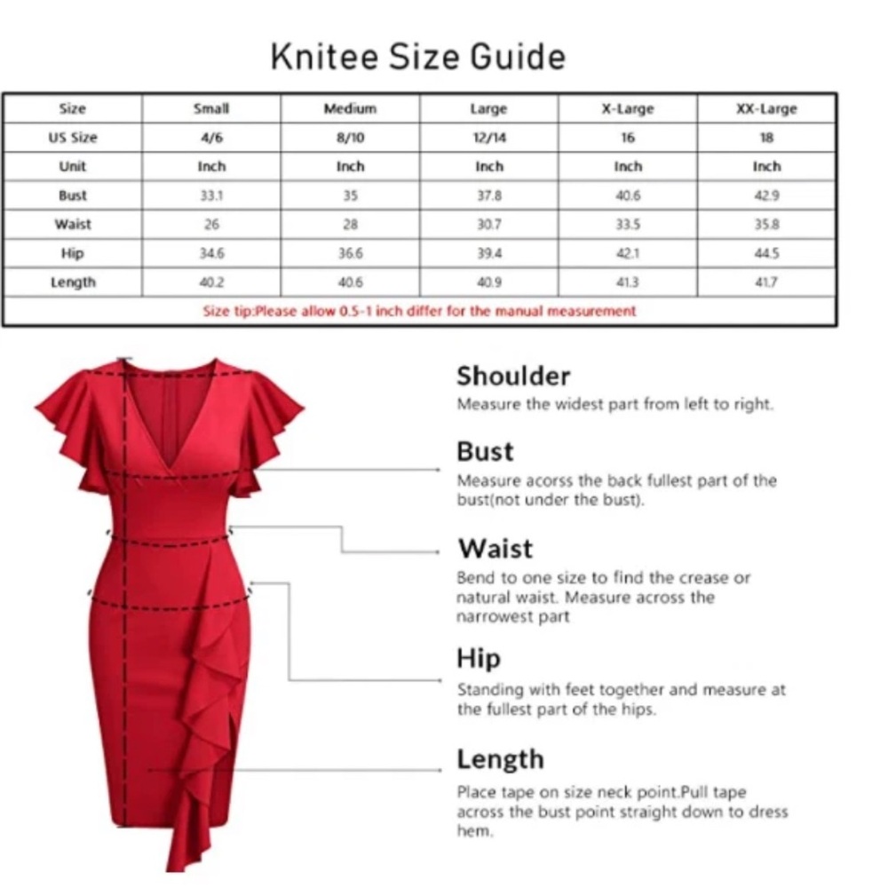 Knitee Womens Deep-V Neck Ruffle Sleeves Cocktail Party Pencil Slit Dress <269> - Picture 3 of 9